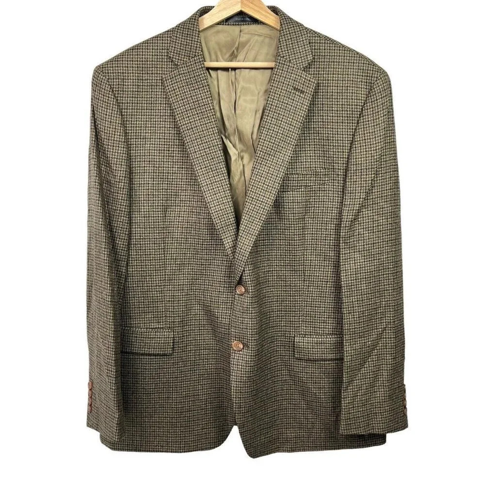 Lauren Ralph Lauren 48R Black Brown Houndstooth Sport Coat Blazer Jacket FLAW